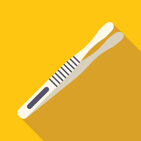 Metal tweezers lying on a yellow background, casting a long shadowのイラスト素材