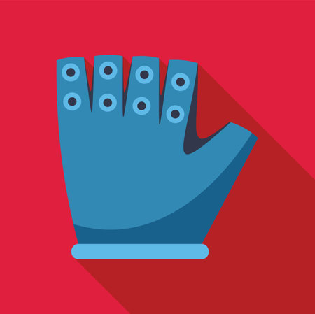 Blue fingerless glove for working with instruments icon in flat style on a red backgroundのイラスト素材