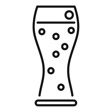 Simple line drawing of a tall glass with liquid and bubbles rising to the topのイラスト素材