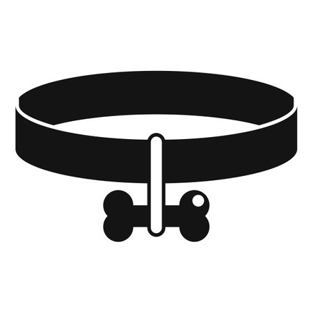 Black silhouette of a dog collar with a bone pendant hanging, simple style, isolated on whiteのイラスト素材