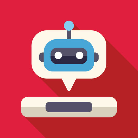 Blue chatbot is speaking from inside a speech bubble over a text barのイラスト素材