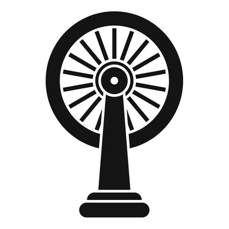 Old water mill wheel standing on a base, side view, simple black and white icon of a mill wheelのイラスト素材