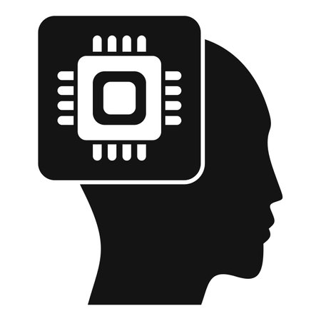 Black silhouette of a human head profile with a cpu chip, representing artificial intelligence