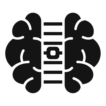 This black and white vector icon shows a microchip embedded in a brain, representing artificial intelligenceのイラスト素材