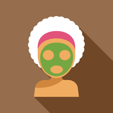 Woman wearing a towel and a green cosmetic face mask for facial treatment, skin care and beauty routine conceptのイラスト素材