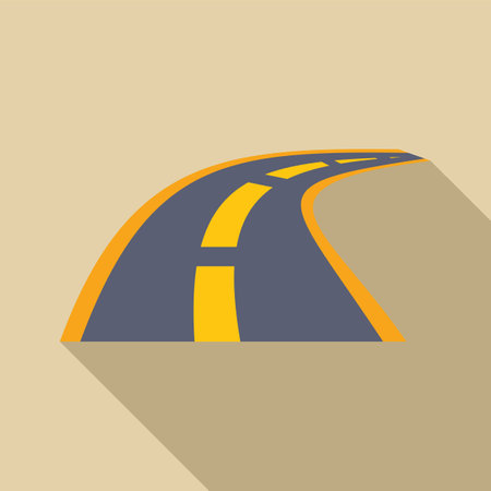 Winding road going forward and turning right with long shadow on beige backgroundのイラスト素材