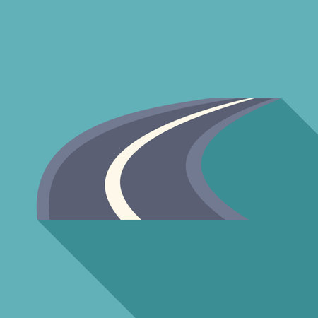 Long flat road winding from the bottom left corner towards the right side of the image and disappearing out of frameのイラスト素材