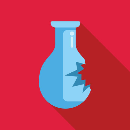 Chemistry flask is cracked and broken, indicating a failed experimentのイラスト素材