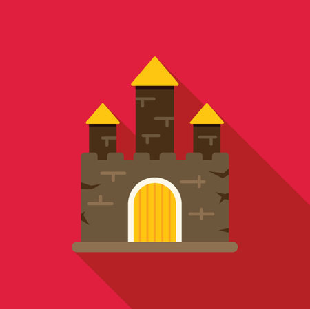 Medieval stone castle is standing tall on a solid foundation, featuring a sturdy structure, a grand entrance, and three towering structures, symbolizing strength and securityのイラスト素材