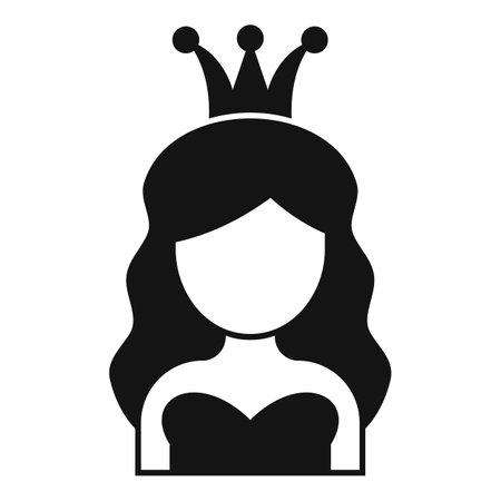 Princess bride wearing crown with dress icon in solid black flat styleのイラスト素材
