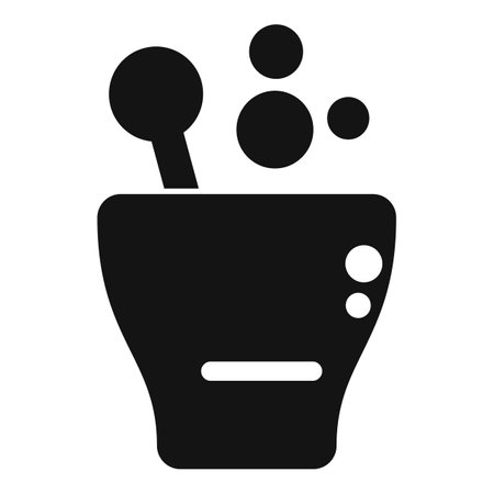 Black silhouette icon of a mortar and pestle mixing a potion, showing bubbles rising from the mixtureのイラスト素材