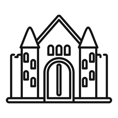 Simple line drawing of a medieval castle or fortress, evoking history, architecture, and tourismのイラスト素材