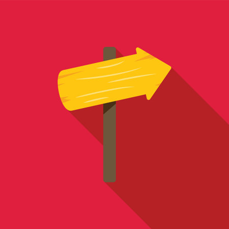 Yellow wooden arrow signpost pointing the right direction with space for your textのイラスト素材