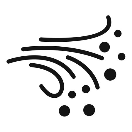 Strong wind is blowing with particles flowing in the air, creating a sense of movement and energyのイラスト素材