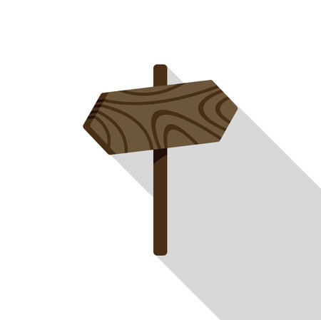 Empty wooden signpost pointing right casting a long shadow on a white backgroundのイラスト素材