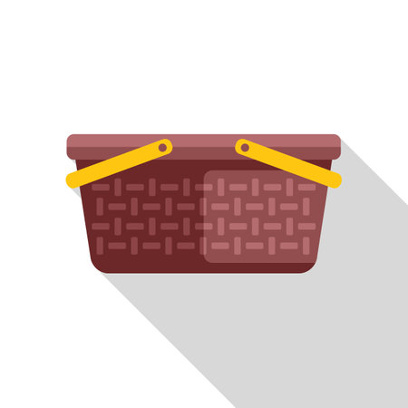 Empty picnic basket with yellow handles icon in flat style with long shadowのイラスト素材