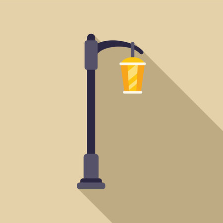 Simple street lamp casting light with a long shadow on a beige backgroundのイラスト素材