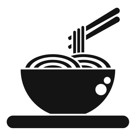 Black solid icon for a bowl of noodles being lifted with chopsticksのイラスト素材