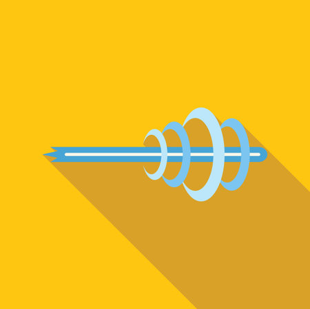 Simple flat design illustration of a blue sound wave passing through an horizontal line, with a long shadow on a yellow backgroundのイラスト素材