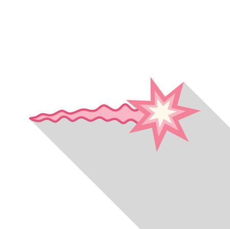 Pink shooting star leaving a trail of stardust is depicted in a flat design icon with a long shadowのイラスト素材