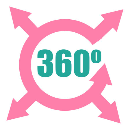 Four pink arrows rotating around a circle and pointing at each direction, showing a full 360 degree coverageのイラスト素材