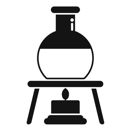 Chemical flask being heated on tripod with candle icon in simple style on a white backgroundのイラスト素材