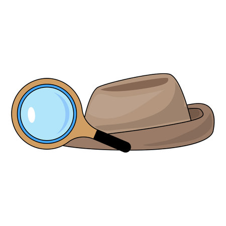 Detective hat and magnifying glass are lying together, suggesting an investigation or mystery is underwayのイラスト素材