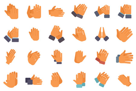 People clapping hands gestures showing different emotions collection vector illustration on white backgroundのイラスト素材