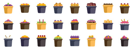 Set of delicious acai bowls with different toppings in flat style, perfect for healthy food or dessert related projectsのイラスト素材