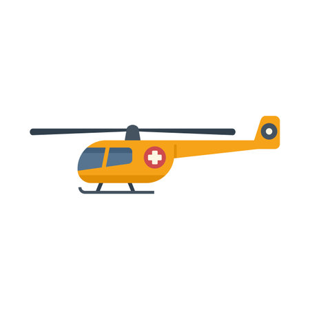 Yellow medical helicopter transporting patient to hospital for emergency careのイラスト素材