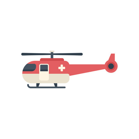 Red air ambulance helicopter is flying to rescue and transport patients to the nearest hospitalのイラスト素材
