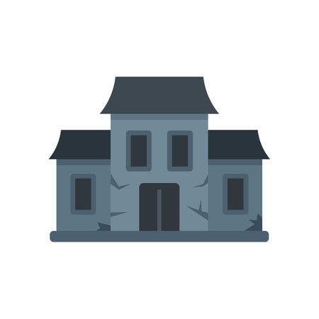 Old abandoned house giving chills with its broken windows and scary aspect for halloweenのイラスト素材