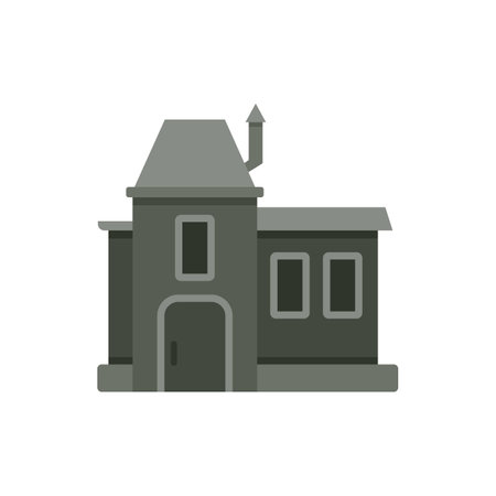 Simple grey two storey building with attic and chimney facade icon in flat styleのイラスト素材