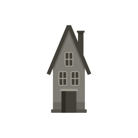 Simple vector illustration of a house with grey facade, black roof and chimney, presenting an atticのイラスト素材
