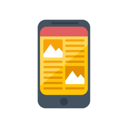 Modern smartphone displaying a news website homepage with image gallery and text contentのイラスト素材