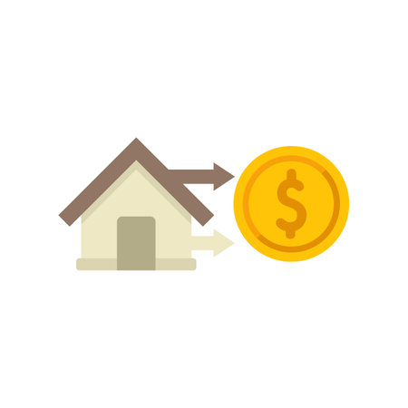 Two arrows pointing at a house and a coin representing buying a houseのイラスト素材