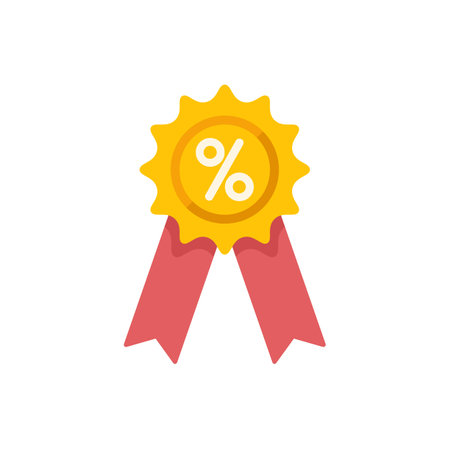 Golden award badge featuring percentage sign representing discount offer, isolated over white backgroundのイラスト素材