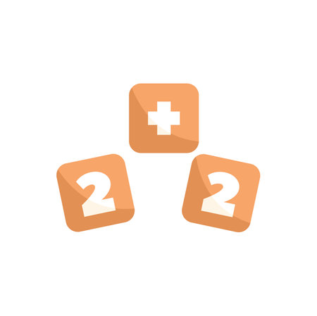 Three toy blocks forming the mathematical equation two plus two