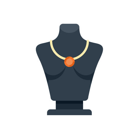 Black mannequin torso is wearing a gold necklace with a round pendant, showcasing jewelry display for retailのイラスト素材