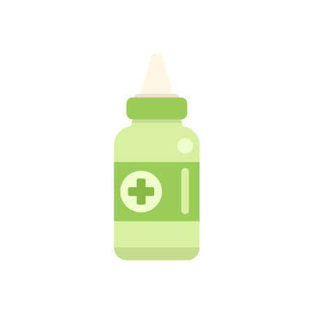 Green medical bottle with a white cross on the label, suggesting its use for healthcare and medicineのイラスト素材
