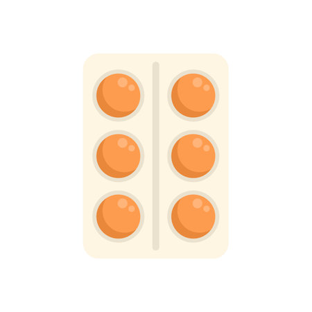 Blister pack containing six round orange pills, isolated on a white background, representing pharmaceutical products and healthcareのイラスト素材