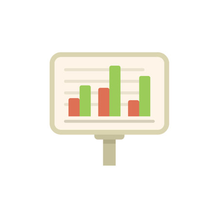 This minimal design icon features a flip chart displaying a bar chart, perfect for representing data visualizationのイラスト素材