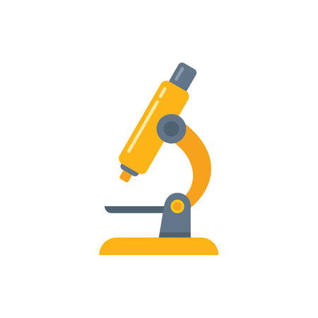 Yellow microscope is standing on a white background, representing scientific research and discoveryのイラスト素材