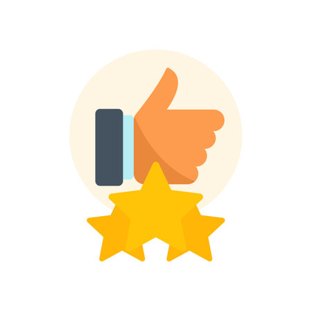 Businessman is giving a thumbs up gesture of approval with three golden stars, symbolizing a five star ratingのイラスト素材