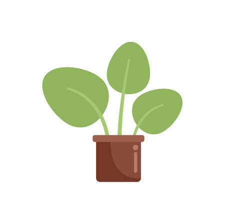 Green plant is growing in a brown pot with three leaves on a white backgroundのイラスト素材