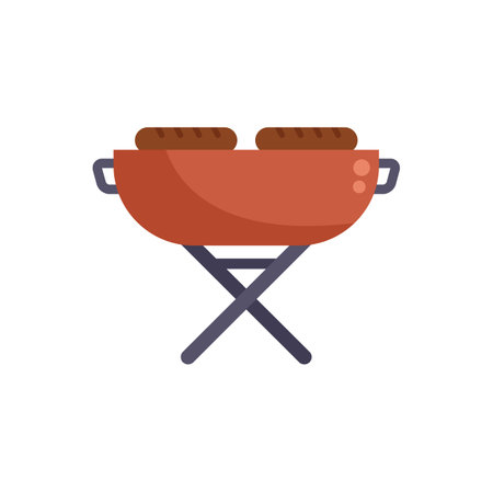 This colorful illustration features a barbecue grill cooking sausages, perfect for projects related to grilling, summer, and outdoor cookingのイラスト素材