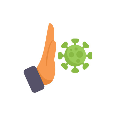 Human hand stopping coronavirus, concept of virus outbreak prevention, fighting the pandemic and infection controlのイラスト素材
