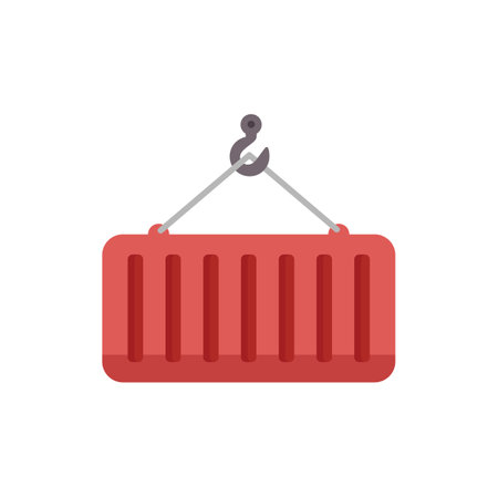 Simple flat style illustration of a crane hook lifting a red intermodal containerのイラスト素材