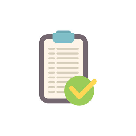 This flat design icon is showing a clipboard with a check mark, representing successful task completionのイラスト素材