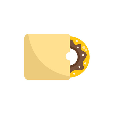Chocolate frosted donut with sprinkles is partially emerging from a yellow paper bagのイラスト素材